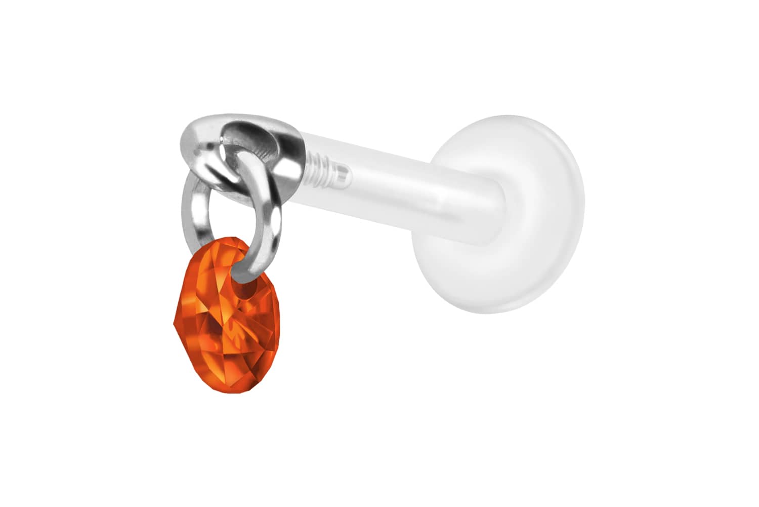 PTFE Labret Piercing mit Innengewinde + Titan-Aufsatz RUNDER KRISTALL